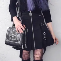 Skirts 2023 Spring And Autumn Patchwork Half-length Punk Style Dress Gothic Womens Black Pleated Above Knee Mini