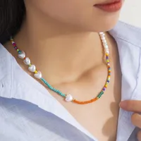 Choker Ethnic Colorful Beads Necklace Women Simple Love Heart Imitation Pearl Strand Clavicle Boho Jewelry