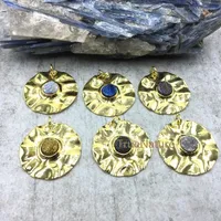 Pendant Necklaces Reticulated Brass Coin Druzy Shimmer Gold Hammered Round Connector 6 Colors In 30 Mm PM4826
