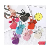 Key Rings Letters Faux Leather Heart Chains Small Bell Love Hearts Pendant Bag Hanging Car Keychain Women Girl Gift Drop Delivery Jew Dhrhq