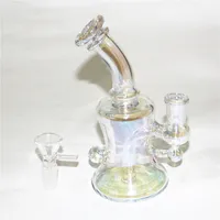 Plated Bongs Thick Glass Beaker Base Smoking Glass Pipes Tall Recycler Dab Rigs Water Bong With 14mm Bowl Ash Catcher