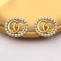 20k 18k oro designer marchio placcato lettere con clip tambra rotondo di lusso geometrico donna cristallo rinestone orecchino in metallo Jewerlry