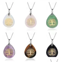 Pendant Necklaces Teardrop Gemstone Necklace Natural Stone Quartz Pendants With Plated Chain 18 Inch Women Jewelry Gifts Drop Deliver Dhqsp