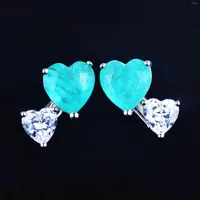 Backs Earrings Fashion Cute Paraiba Blue And Green Tourmaline 925 Silver Needle Stud Earring Spiral Ear Clip Without Holes For Girl
