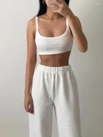Women's Two Piece Pants Women Summer Cargo 2Pcs Outfits Solid Color Crop Tops Camisole And Stretch High Waist Running Jogging Sport Wear