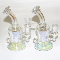 6.1 inch thick glass bong Metallic color tinted glass water pipe dab rigs recycler oil rig with 14mm male bowl ash catcher