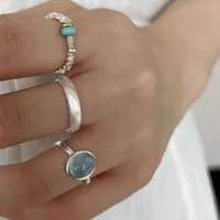 Cluster Rings 925 Sterling Silver Rings For Women Blue Stone Narrow Simple Minimalist Open Adjustable Finger Rings Fashion Band Female Bijoux G230202
