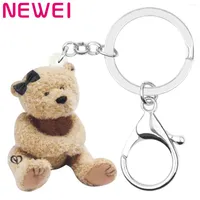 Keychains Ei Acrylic Brown Plush Toy Bear Print Cute Animal Key Ring Jewelry For Women Kids Girls Classic Gift Bag Charms