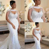 Luxury 2023 Arabic Mermaid Wedding Dresses Beading Crystals Court Train Plus Size Wedding Dress Bridal Gowns Custom