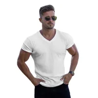 T-Shirts 2023 Brand New Men T Shirt Tops V neck Short Sleeve Tees Men's Fashion Fitness Hot T-shirt For Male 0131
