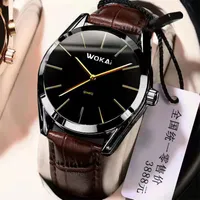 Wristwatches WOKAI high quality fashion mens Business Belt Quartz Watch Boy Ray personality simple student waterproof clock retro classic 230201