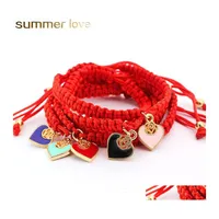 Charm Bracelets Fashion Red Thread Bracelet Heart For Women Handmade Braided Rope Friendship Lucky Adjustable Jewelry Drop Delivery Otfsn