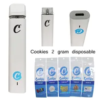 Cookies 2 Gram Disposable Vape Pen 350mah Rechargeable Battery Mylar Bag Retail Packaging 2.0ml Thick Oil Empty Vaporizer Pens Cartridge Package OEM Available