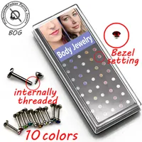 Navel Bell Button Rings 40 Pcs Internal Thread 16g Steel Labret Monroe Stud Lip Tragus Cartilage Helix Stud Rings Earring Piercing With 2mm 3mm CZ Gem 230202
