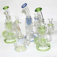 Glass Bong Dab Rig Hookahs Cyclone Recycler Rigs Glass Bubbler Water Pipe 14mm Joint Bongs with Heady Bowl