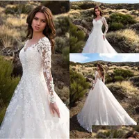 A-lijn trouwjurken Sexy V Neck Backless A Line Sheer Lace Applique Long Sleeve Bridal Dress Classic Tjurns Drop Delivery Party Eve DHKCE DHKCE