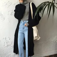 Women's Knits Drop!Fashion Women's Jacket Solid Color Long Sleeve Pocket Loose Mid-length Sweater Autumn Cardigan
