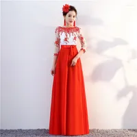Stage Wear Festival Outfit Chinese Traditional Embroidery Female Cheongsam Dress Vestido Chinos Oriental Wedding Gowns Party Dresses TA1306