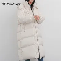 Women's Trench Coats Lenmemsen Winter Long Thicken Loose Down Jacket Women Casual Sleeve Hooded Female Korean High Street Puffer Parkas