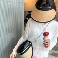 Wide Brim Hats Casual Women Straw Visor Hat Adjustable Elastic Sun Protection Summer For Traveling Holiday Vacation