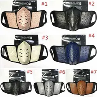 Designer Luxury Leather Face Masks Fashion Women Pu Color Solid Men Mouth Cover Dustproof Ostrich Skin Outdoor Breathable Protective Party