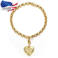 Link Bracelets Heart Shaped Initial Letter A Z Charm Bracelet For Women Gold Color 5mm Stainless Steel Rolo Chain 8inch Adjustable LKB668