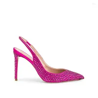 Sandals Summer Style Pointed Toe Stiletto High Heels Rhinestone Bling Slingback Party Shoes Sexy Zapatos Mujer