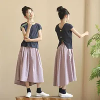 Saias Cuhk Girls 'Dress Summer 2023 Algodão japonês Frente curta longa saia colorida Taro Cross fronteira pai-filho