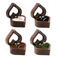 Jewelry Pouches 1 Pc Wedding Love Ring Box Walnut Pair Storage Packaging Gift Heart-shaped Wooden Ear Stud Earrings