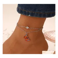 Anklets Bohemian Fashion Jewelry Enamel Butterfly Pendant Anklet Chain Beach Foot Ornaments Drop Delivery Dhwaa