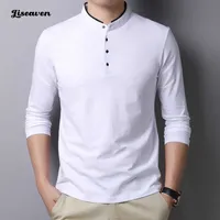 Men's T-Shirts Liseaven New Cotton T-Shirt Long T Shirt Full Sleeve tshirt Solid Color T-shirts tops tees Mandarin Collar s Clothing Y2302