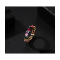 Solitaire Ring Gold Wedding Women Men 69 Plated Rainbow Love Rings Micro Paved 7 Colors Flower Jewelry Couple Gift 3359 Q2 Drop Deliv Dhtli
