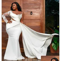 Mermaid Wedding Dresses Plus Size Arabic Aso Ebi Lace Beaded Deep Vneck Bridal Long Sleeves Gowns Zj223 Drop Delivery Party Events Dh4Qh