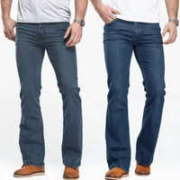 Men's Jeans Mens Boot Cut Jeans Slightly Flared Slim Fit Blue Black Trousers Designer Classic Male Stretch Denim Pants 230202