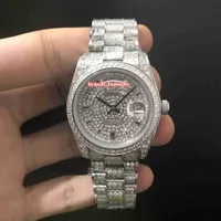 Men's Ice Diamond Wristwatch Silver Stainless Steel Watch Diamond Bezel Diamond Strap Watch Automatic Mechanical Sports Watch292n