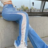 Women's Pants Women Drawn Hollow Denim High Waist Flared Jeans For Spring Autumn HSJ88