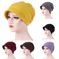 Berets Turban Cap For Women Muslim Plain Brim Hats Stretch Chemo Loss Head Wrap Beanie Casual Scarf