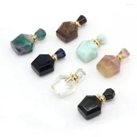 Pendant Necklaces Trendy Essential Oil Diffuser Bottle Necklace Pendants Faceted Amethyst Fluorite For Reiki Heal Jewelry Gifts