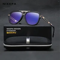 Sunglasses NIEEPA Retro Male Large Frame Mens Fashion Leisure Metal Square Driving Shades Eyewear Business Sun Glasses UV400