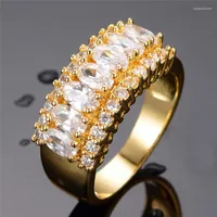 Wedding Rings Luxury Female Elegant White Zircon Ring Fashion Gold Color Unique Style Promise Engagement For Lady