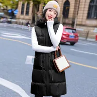 Women's Vests Fashion Autumn Winter Sleeveless Jackets Women 2023 Long Cotton Padded Vest With Pockets Warm Solid Color Parkas