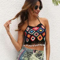 Women's Tanks Hand Made Crop Top Ethnic Style Mixed Color Beads Strap Bikini Tassel Small Camisole Beach Outside Tops Summer Clothes For