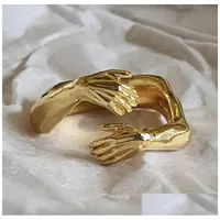 Band Rings 2021 Romantic Love Hug Carved Hand Creative Open Finger justerbar ring för kvinnor män par mode smycken droppleverans dhxtk