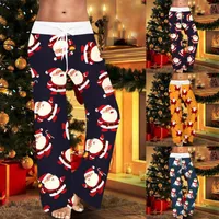 Frauenhose Womens Freizeit Weihnachtsdruck gedrucktes Heimweitbein Pyjama Pull Seil elastische Taille Freizeitblätter