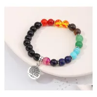 Beaded Fashion Jewelry Colorf Chakra Strands Bracelet Tree Of Life Pendant Beads Yoga Bracelets Drop Delivery Dh5Tf