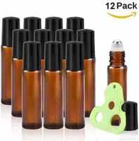 10ml Roller Bottles for Essential Oils Amber Glass Roll on Bottles with Metal Roller Balls Essential Oils Key Tool included Wholesale