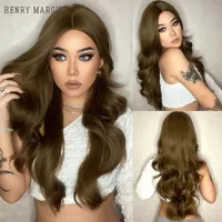 Synthetic Wigs HENRY MARGU Long Dark Brown Wave For Women Middle Part Cosplay Party Female Faker Hair Wig Heat Resistant