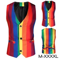 Men's Vests Men's Rainbow Stripes Suit Vest Fashion British Korean Version Clothing Banquet Trendy Casual Single-breasted Slim Waistcoat 230202