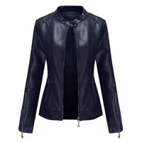 Women's Jackets Jacket Coats Women Ladies Autumn And Winter Long Sleeve Solid Color PU Leather Short Stand Collar Fashion