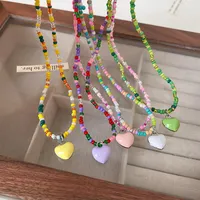 Choker 2023 Colorful Heart Pendant Necklaces Korean Fashion Short Chain Collar Handmade Female Women Boho Jewelry Gift